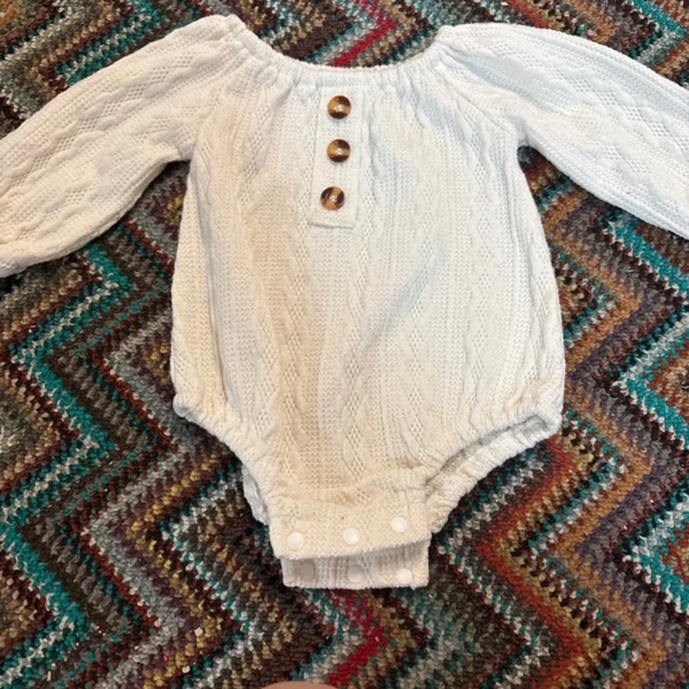 SHEIN Cream Cable Knit Long-Sleeve Baby One-Piece